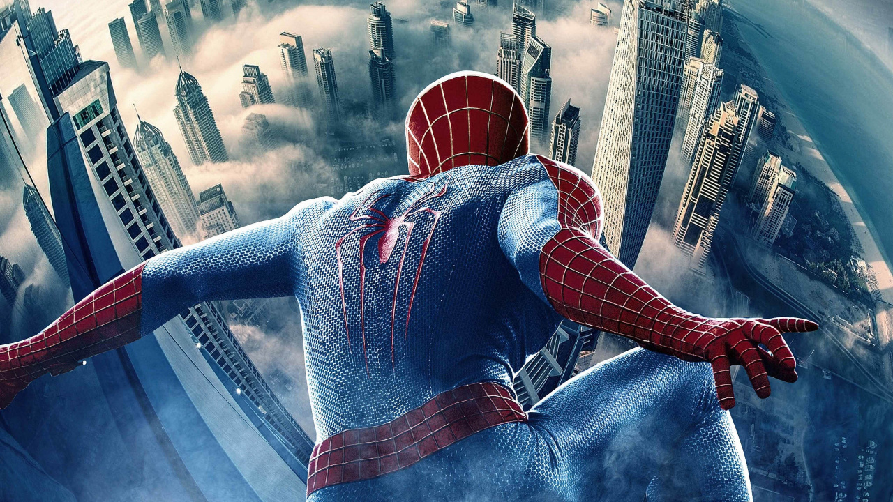 Spider-man, World, Skyscraper, Cartoon, Gesture. Wallpaper in 1280x720 Resolution