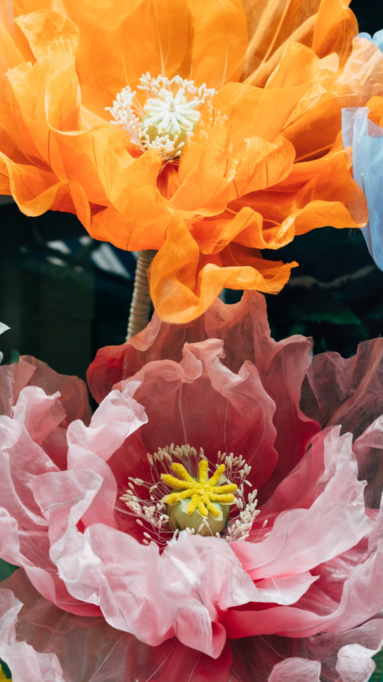 橙色, 黄色的, 红色的, 人造花, 花安排 壁纸 750x1334 允许