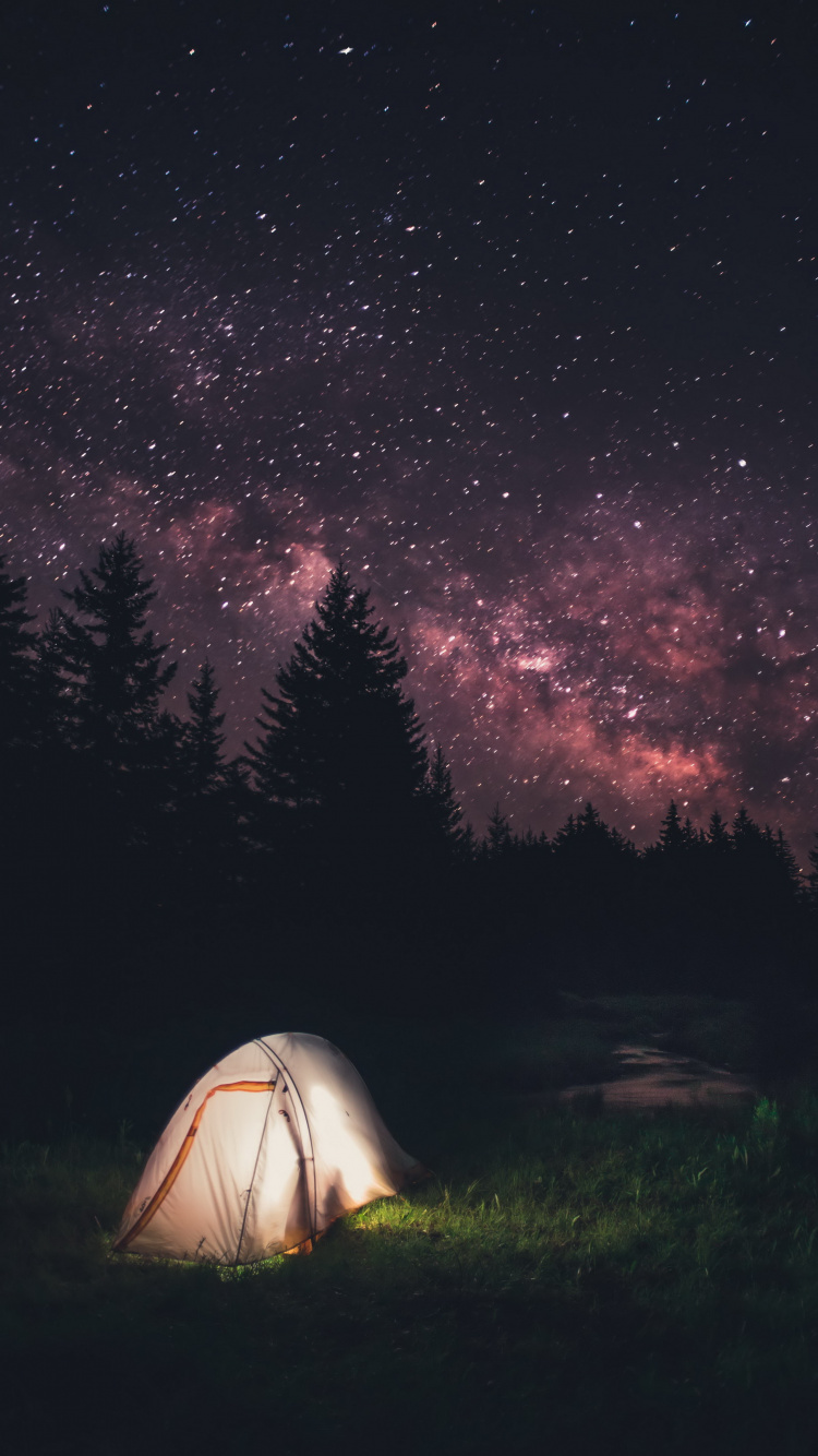 Carpa Blanca Bajo la Noche Estrellada. Wallpaper in 750x1334 Resolution