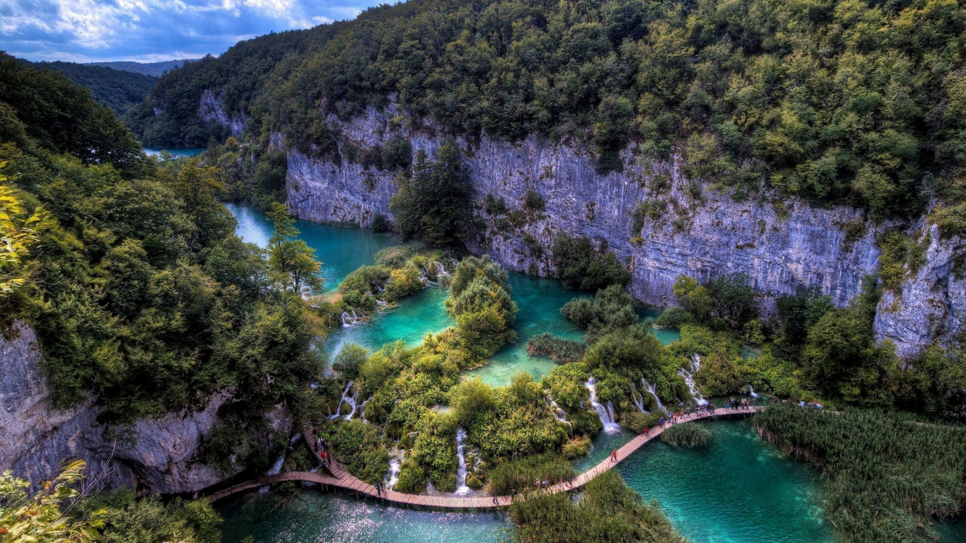 Green and Brown Trees Near Body of Water During Daytime. Wallpaper in 1366x768 Resolution