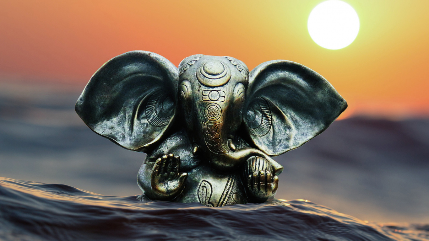 Schwarzer Schädel Auf Dem Wasser Bei Sonnenuntergang. Wallpaper in 1366x768 Resolution