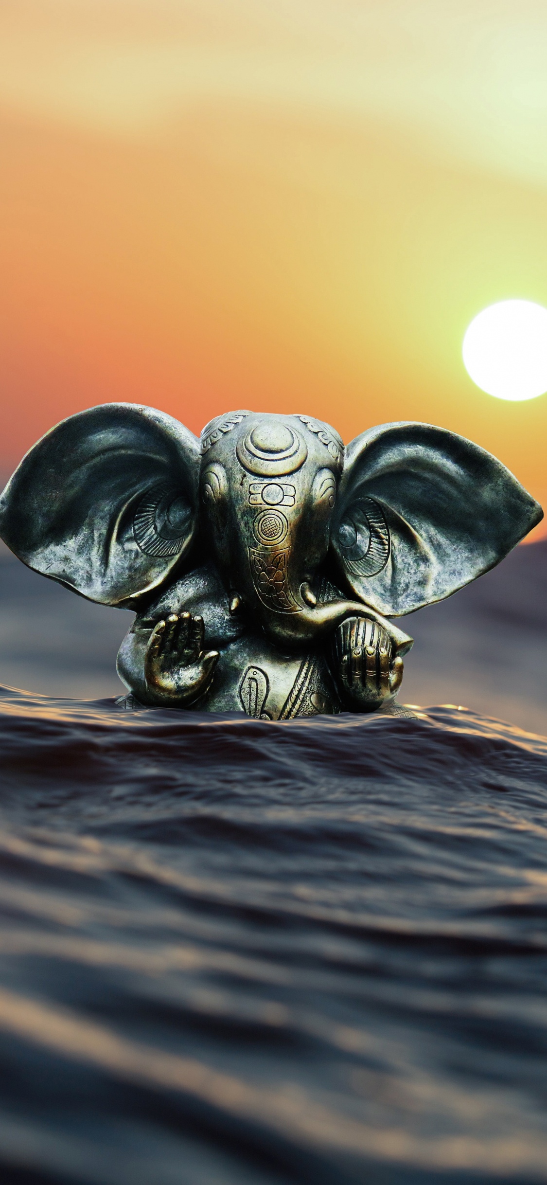 Crâne Noir Sur L'eau Pendant le Coucher du Soleil. Wallpaper in 1125x2436 Resolution