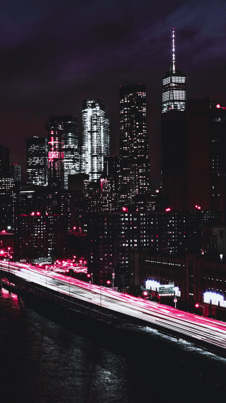 Skyline Der Stadt Bei Nacht Night. Wallpaper in 750x1334 Resolution