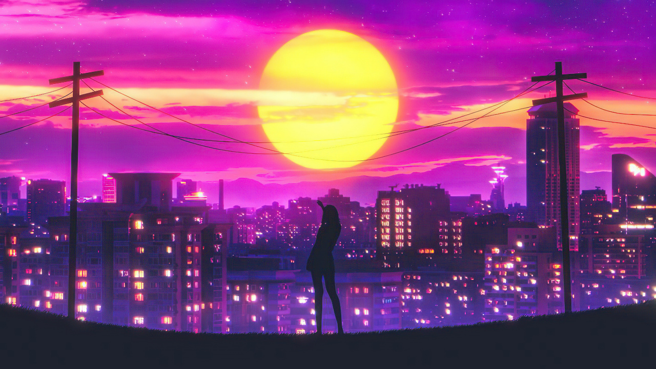 Retrowave, Cloud, Building, World, Light. Wallpaper in 1280x720 Resolution