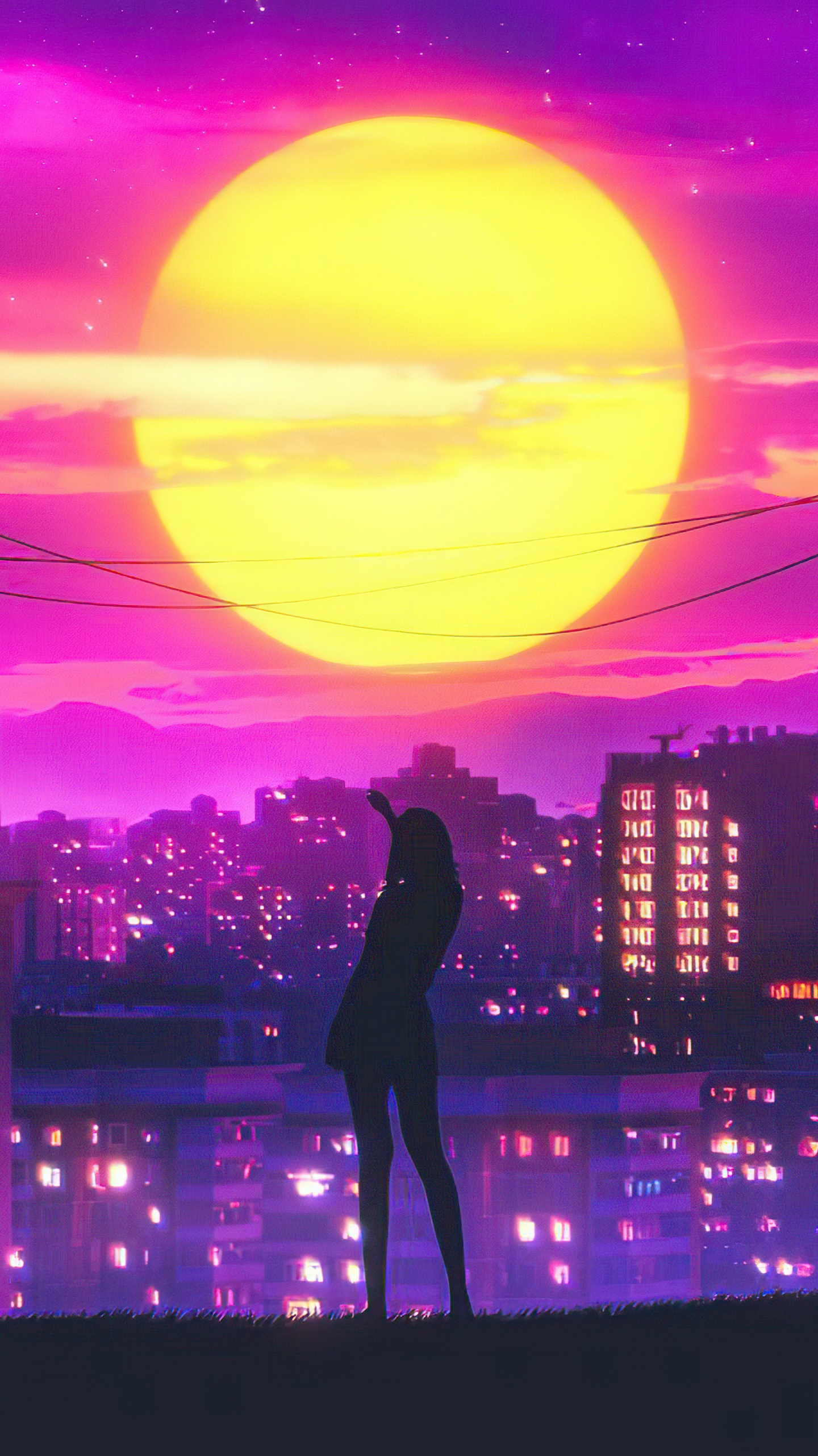 Retrowave, Cloud, Building, World, Light. Wallpaper in 1440x2560 Resolution