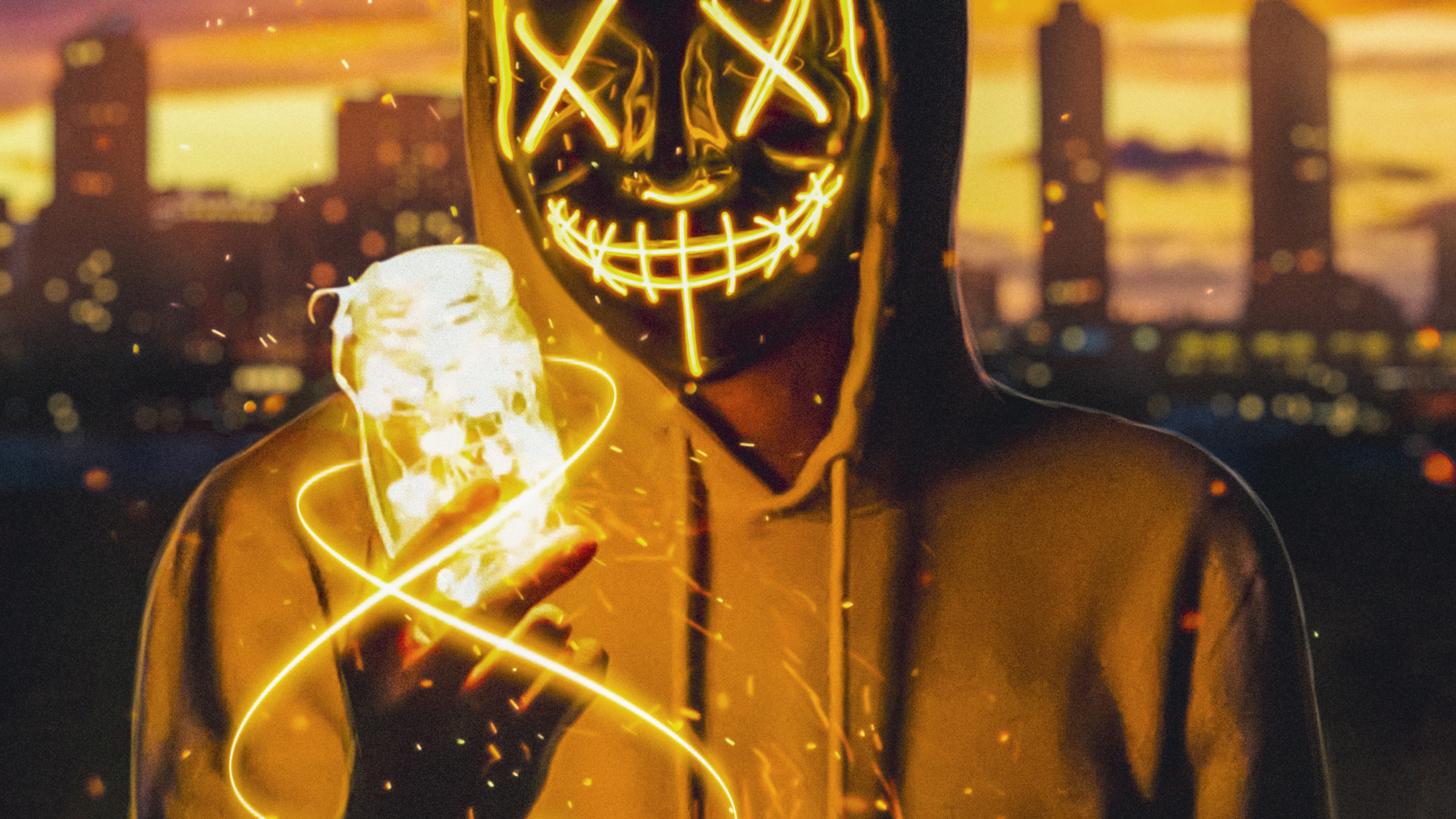 Neon Mask Guy, Mask, Led Purge Mask, Gas Mask, Cloud. Wallpaper in 2560x1440 Resolution
