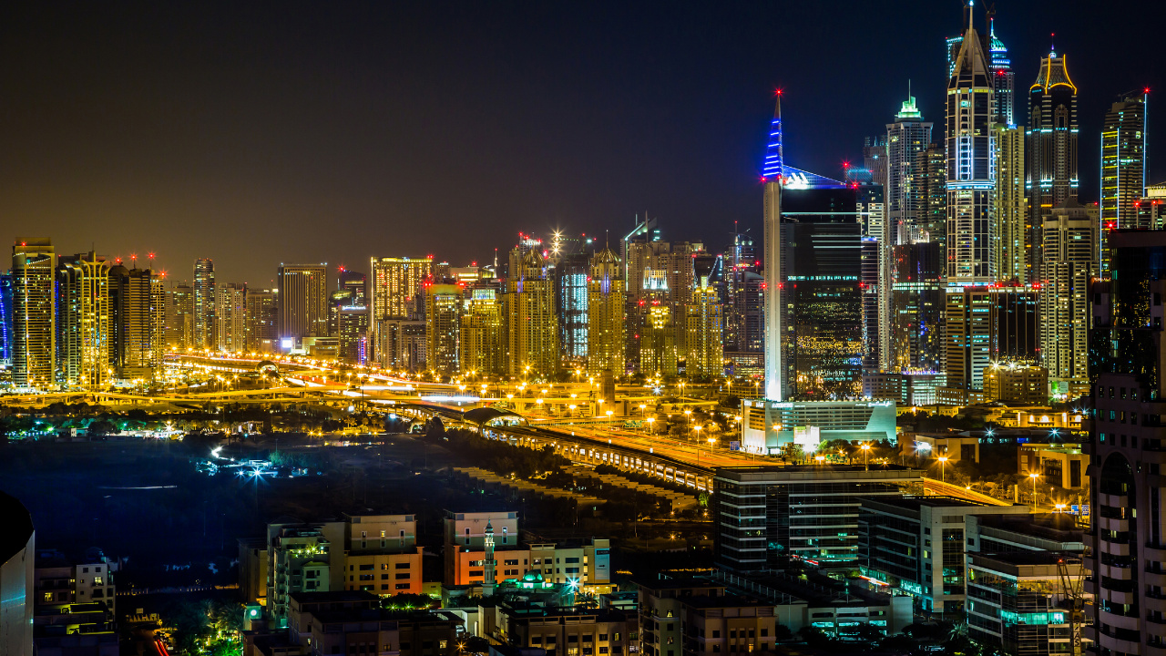 City Skyline During Night Time. Wallpaper in 1280x720 Resolution