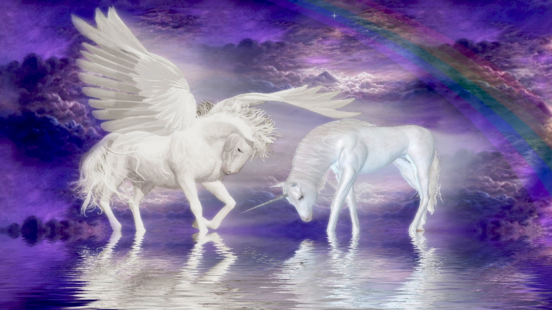 Cheval Noir et Blanc Courant Sur la Peinture à L'eau. Wallpaper in 1920x1080 Resolution