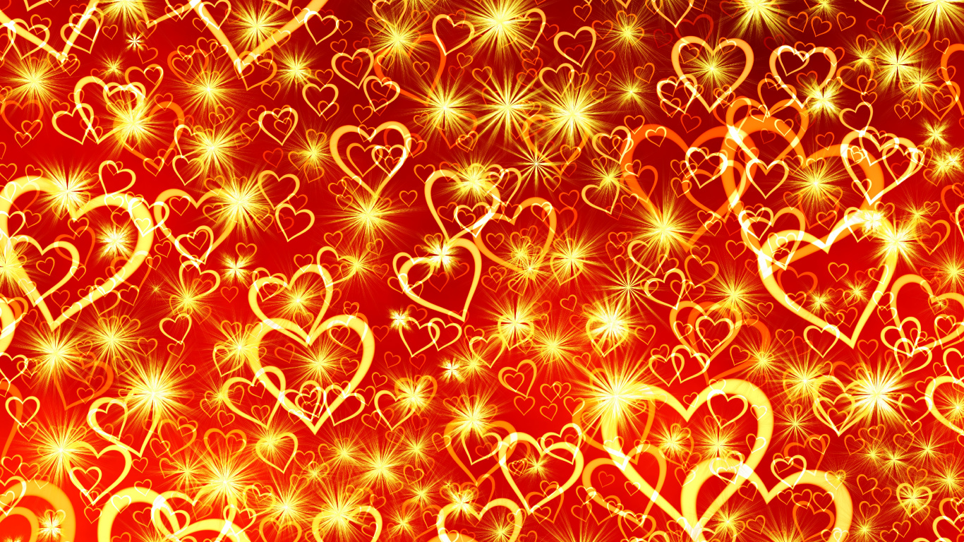 Heart, Valentines Day, Red, Yellow, Orange. Wallpaper in 1366x768 Resolution