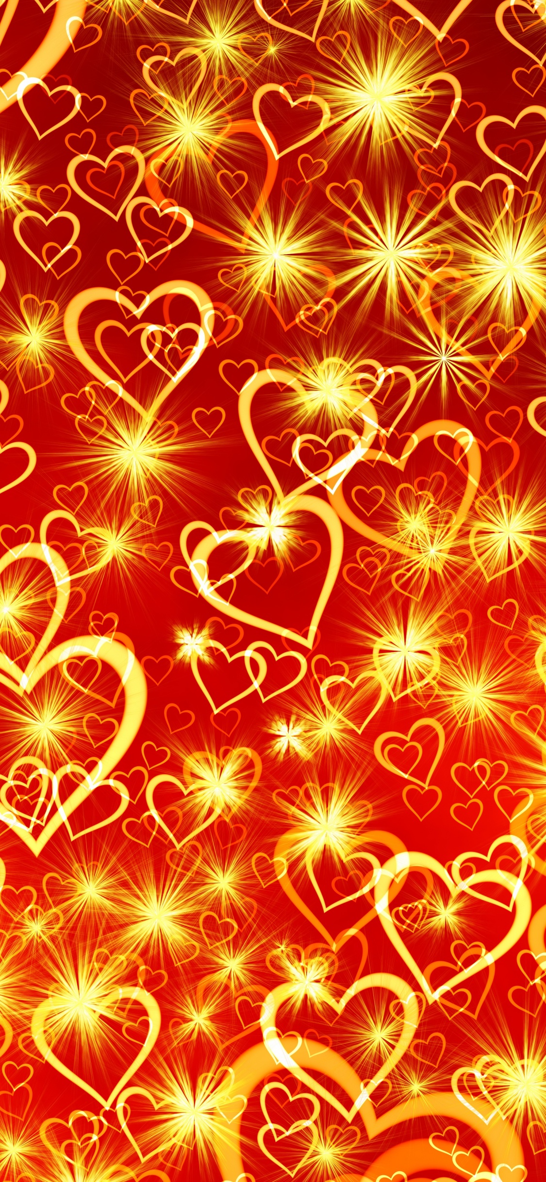 Herzen, Valentines Tag, Gelb, Orange, Diwali. Wallpaper in 1125x2436 Resolution