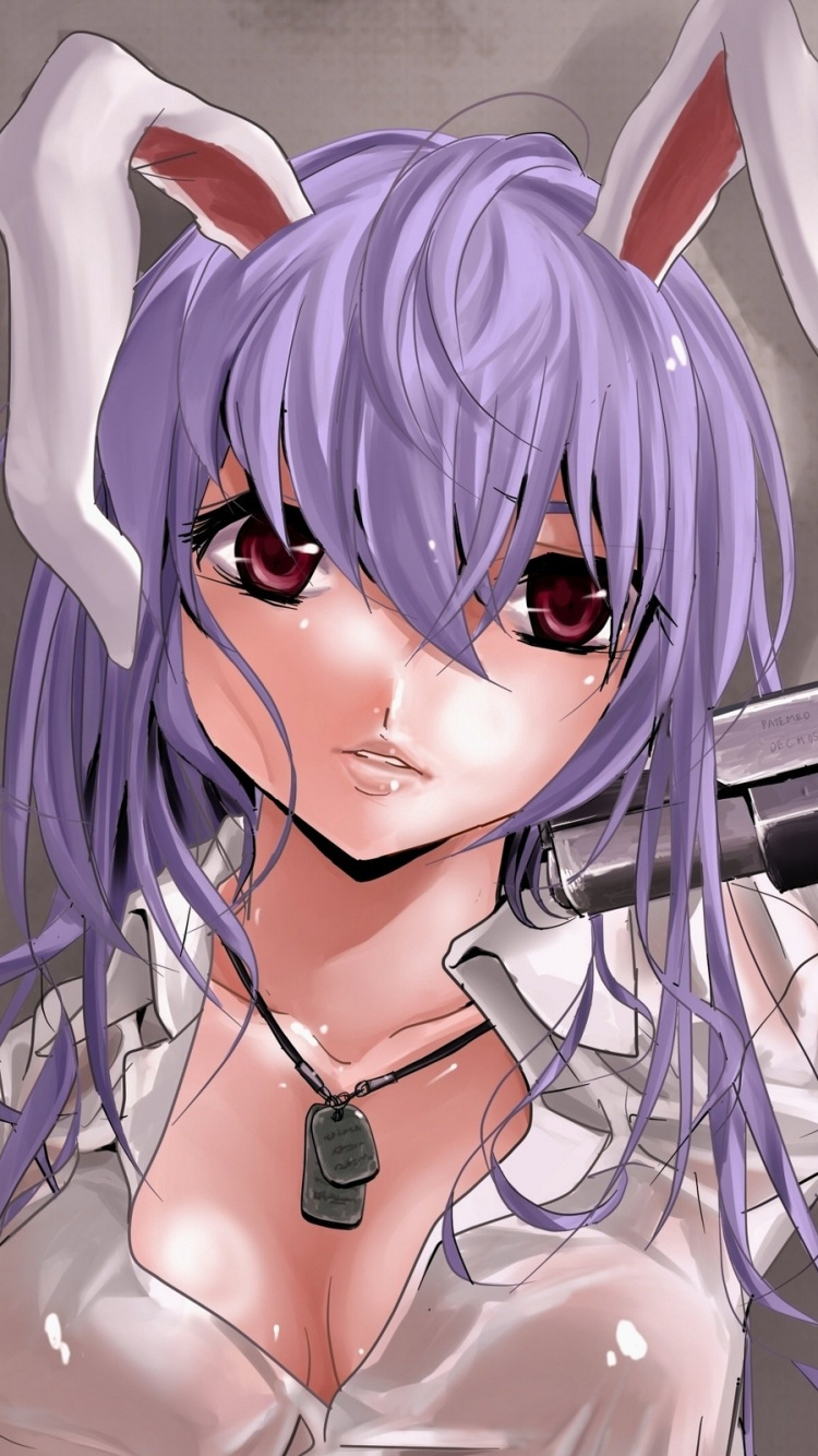 Femme en Robe Blanche Tenant un Personnage D'anime de Fusil Noir. Wallpaper in 750x1334 Resolution