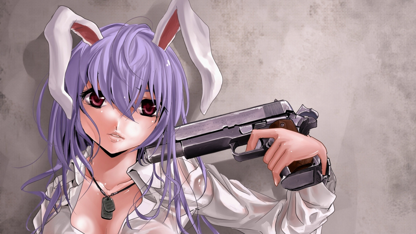 棕色的头发, 俑, 女孩, 紫色的, 武器 壁纸 1366x768 允许