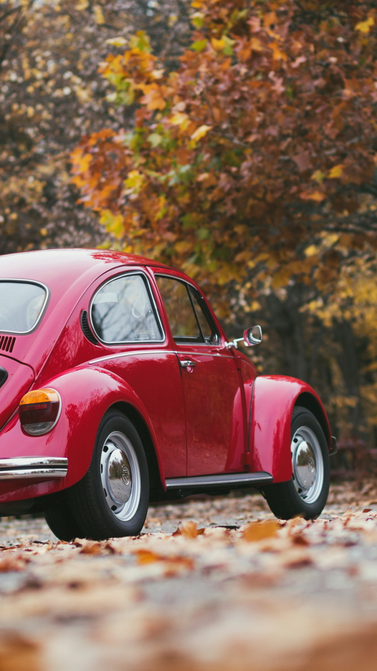 Volkswagen Beetle Rojo en la Carretera Durante el Día. Wallpaper in 750x1334 Resolution