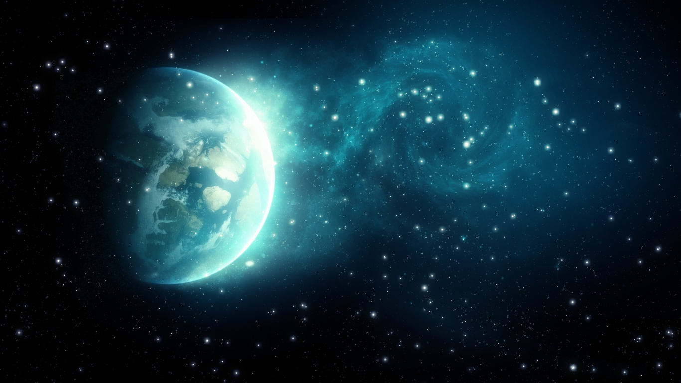 Blue and White Planet Illustration. Wallpaper in 1366x768 Resolution