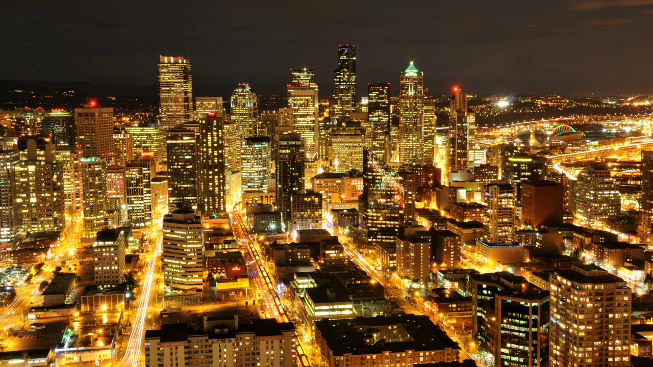 Horizonte de la Ciudad Durante la Noche. Wallpaper in 1280x720 Resolution