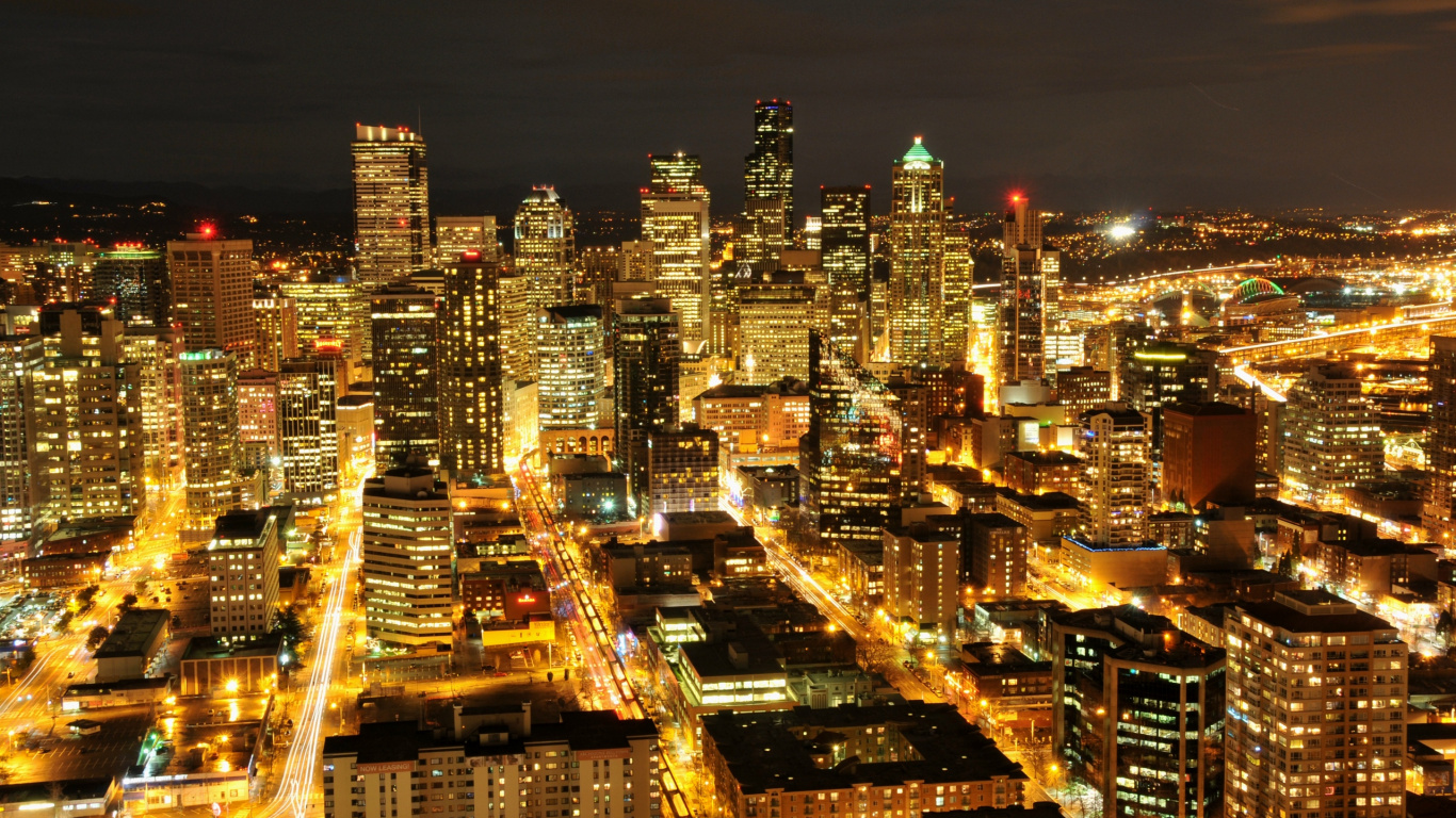 Horizonte de la Ciudad Durante la Noche. Wallpaper in 1366x768 Resolution