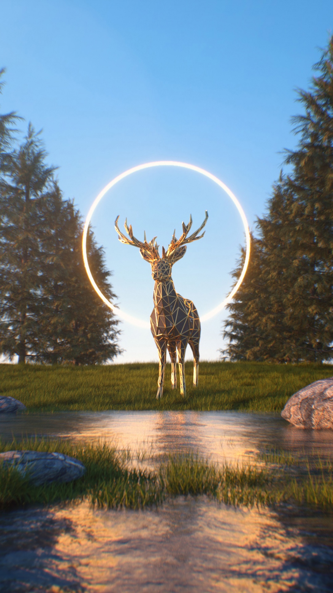 Deer Standing on Green Grass Field Near Green Trees During Daytime. Wallpaper in 1080x1920 Resolution