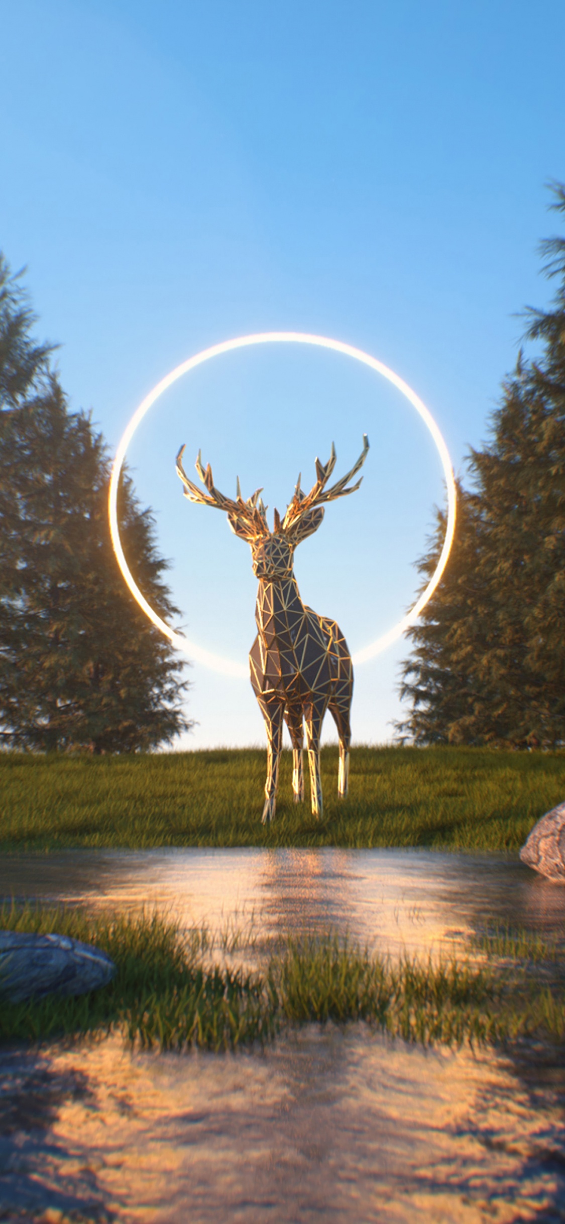 Deer Standing on Green Grass Field Near Green Trees During Daytime. Wallpaper in 1125x2436 Resolution