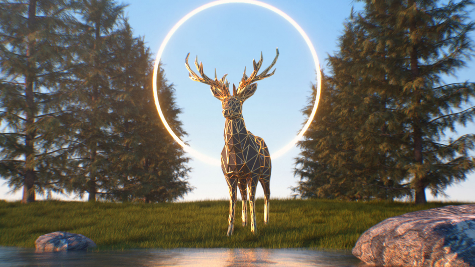 Deer Standing on Green Grass Field Near Green Trees During Daytime. Wallpaper in 1920x1080 Resolution