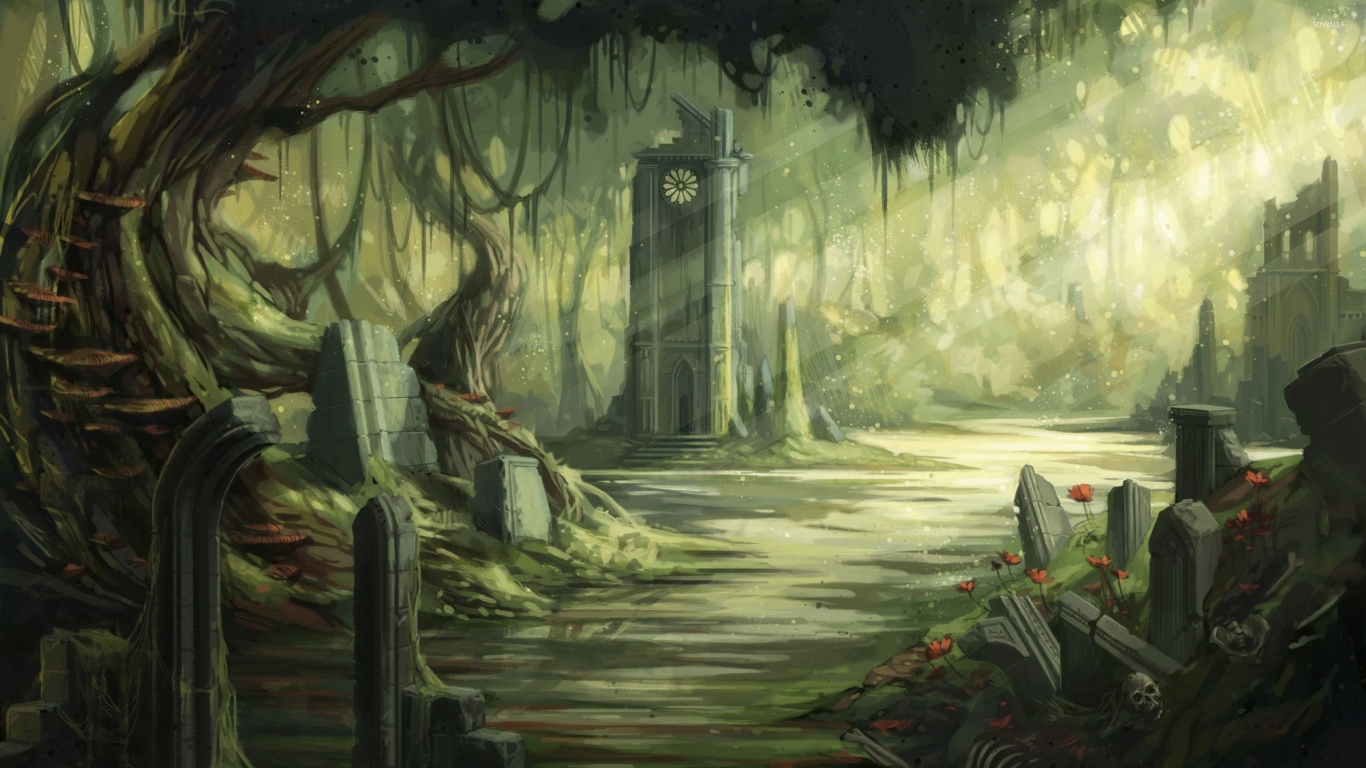 Black and White House Near Trees Painting. Wallpaper in 1366x768 Resolution