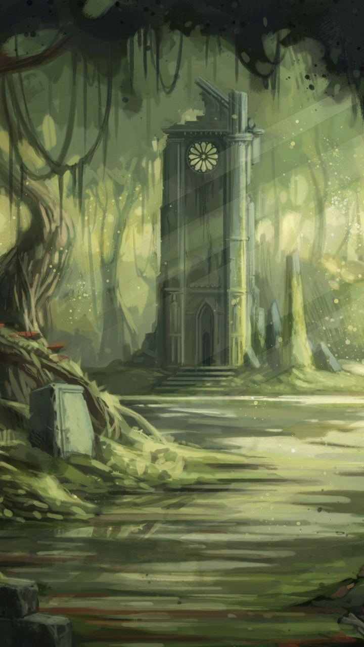 Black and White House Near Trees Painting. Wallpaper in 720x1280 Resolution