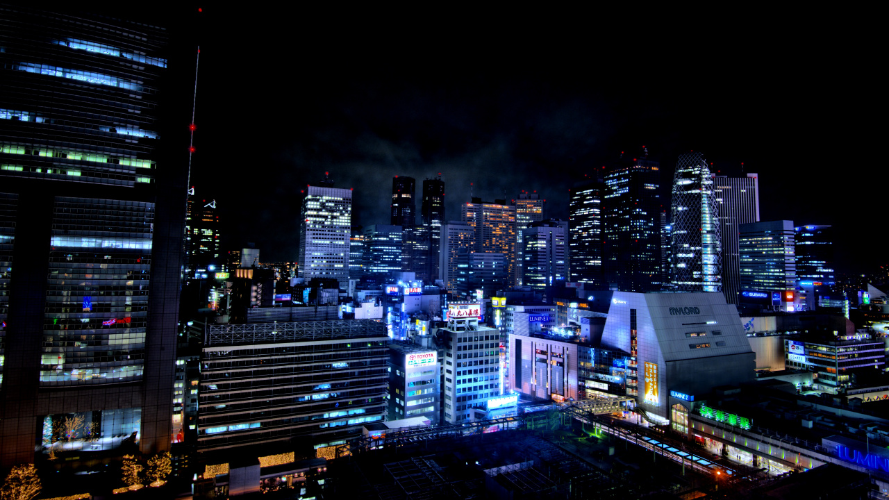 Skyline Der Stadt Bei Nacht Night. Wallpaper in 1280x720 Resolution