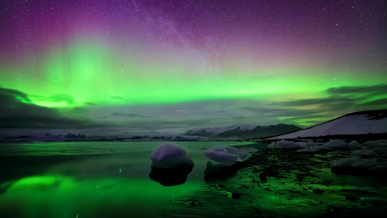 Aurora, Licht, Natur, Gr, Naturlandschaft. Wallpaper in 1280x720 Resolution