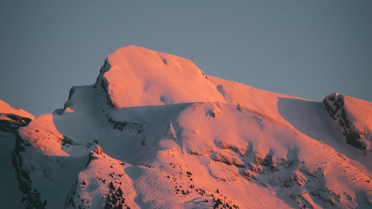 Afterglow, Pente, Paysage Naturel, Highland, Neige. Wallpaper in 1280x720 Resolution