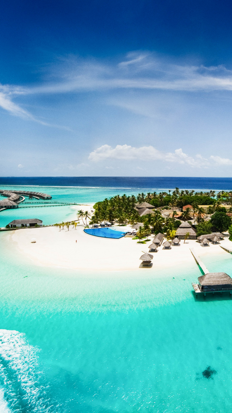 Barco Blanco y Azul en el Mar Bajo un Cielo Azul Durante el Día. Wallpaper in 750x1334 Resolution