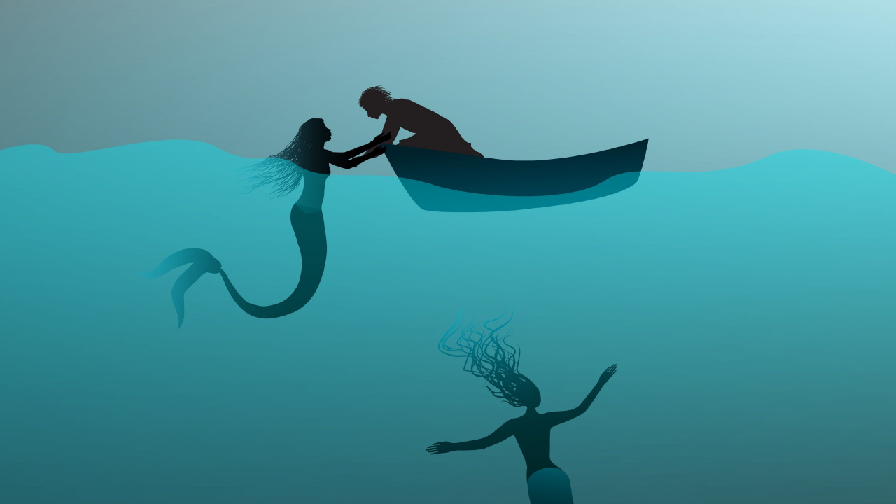 Frau im Schwarzen Kleid im Wasser. Wallpaper in 1280x720 Resolution