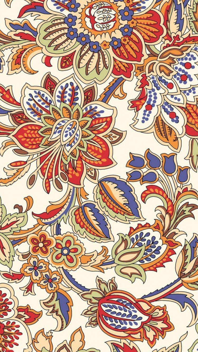 Textile Floral Blanc Rouge et Bleu. Wallpaper in 750x1334 Resolution