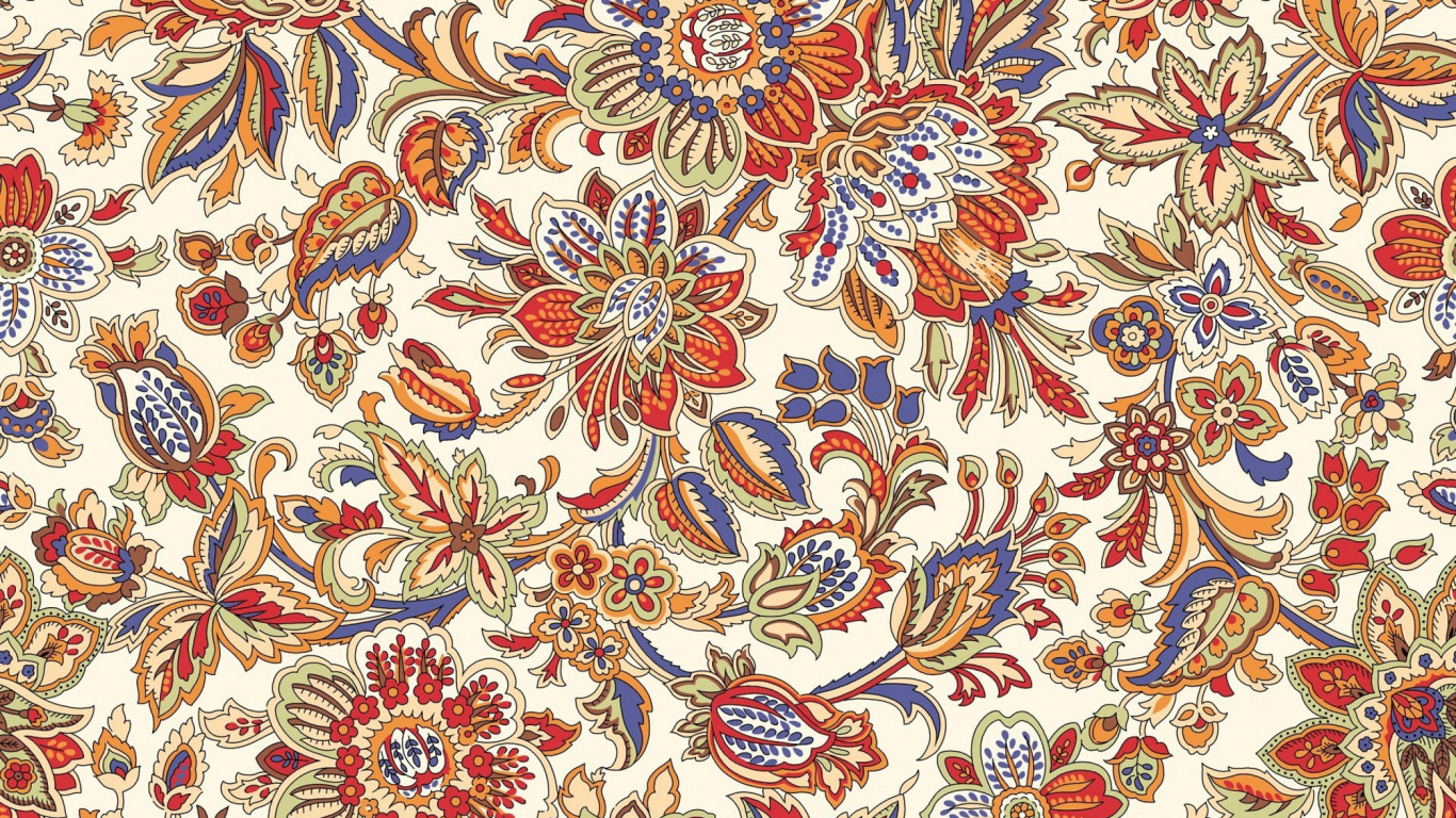 Textil Floral Blanco Rojo y Azul. Wallpaper in 1366x768 Resolution