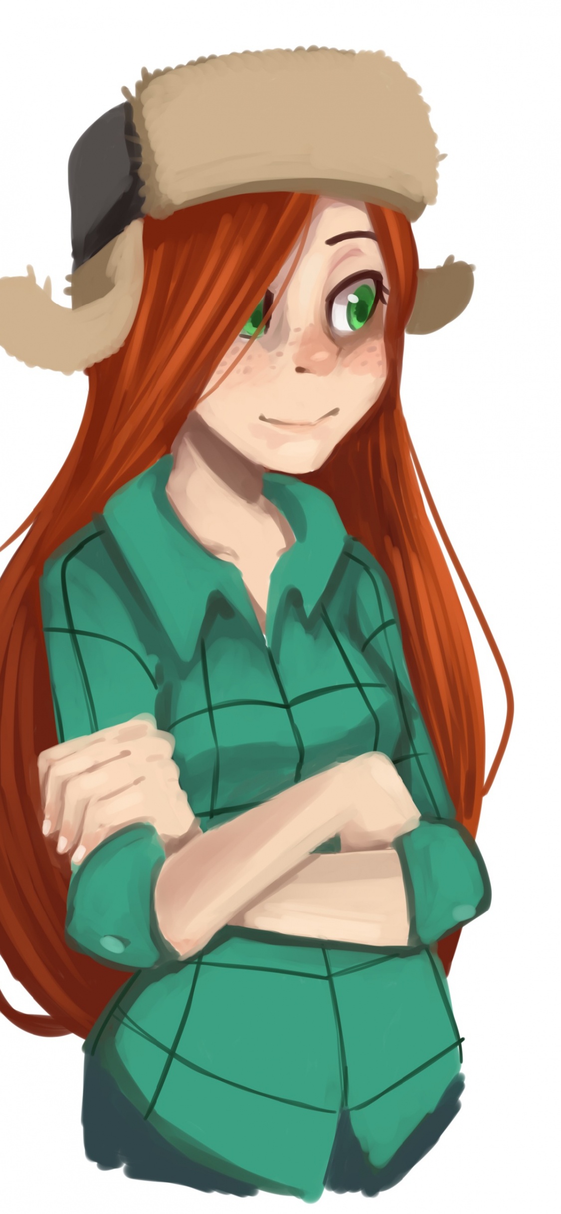 Mujer en Vestido Verde y Azul Personaje de Anime. Wallpaper in 1125x2436 Resolution