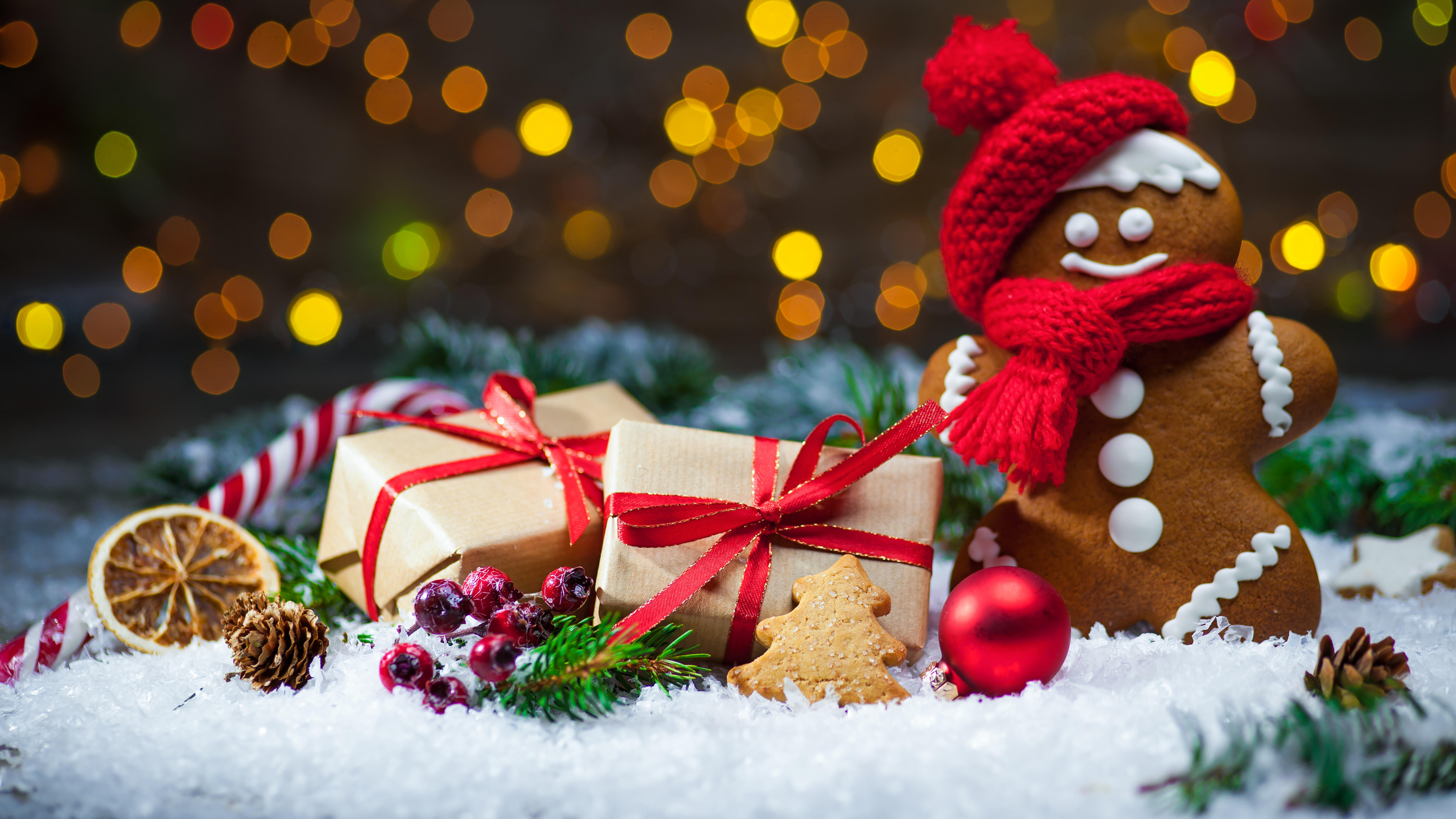 Christmas Day, Gingerbread, Christmas, Christmas Ornament, Christmas Lights. Wallpaper in 3840x2160 Resolution