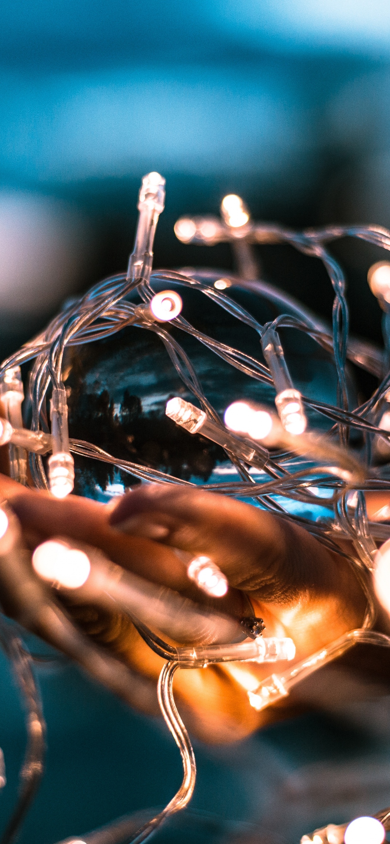 Silver and Brown String Lights. Wallpaper in 1242x2688 Resolution