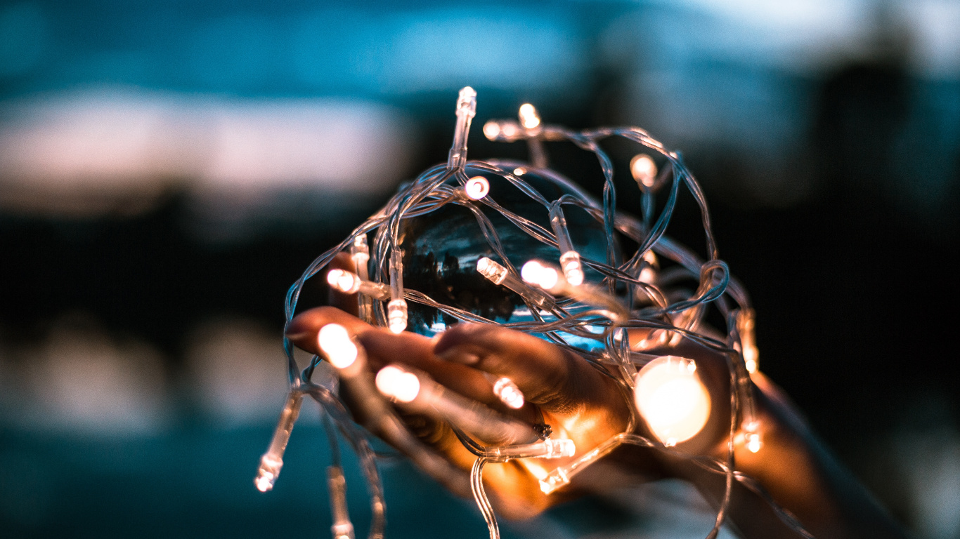 Silver and Brown String Lights. Wallpaper in 1366x768 Resolution