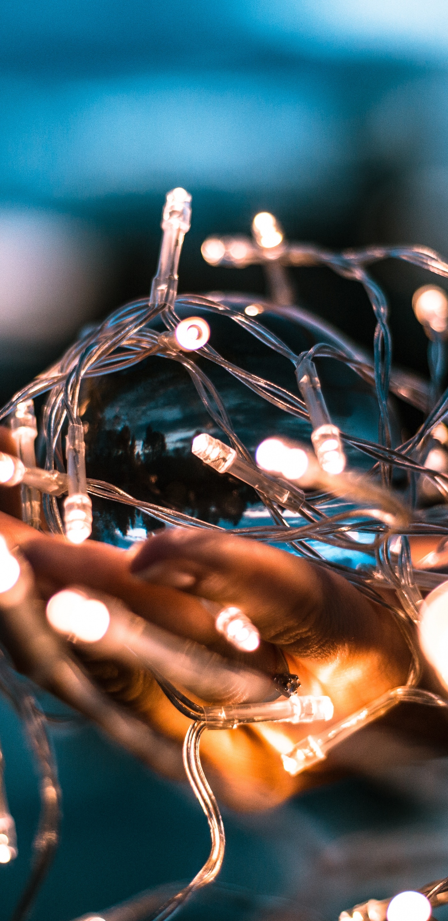 Silver and Brown String Lights. Wallpaper in 1440x2960 Resolution