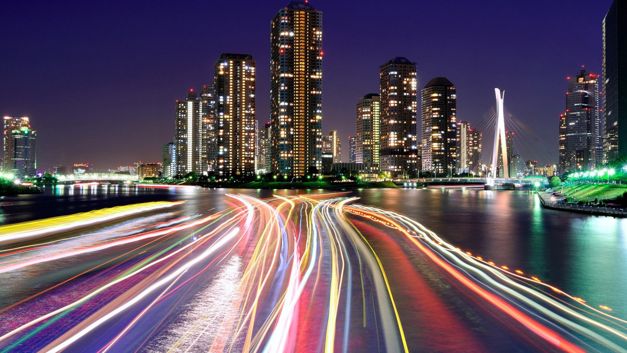 Fotografía de Lapso de Tiempo de Las Luces de la Ciudad Durante la Noche.. Wallpaper in 1280x720 Resolution