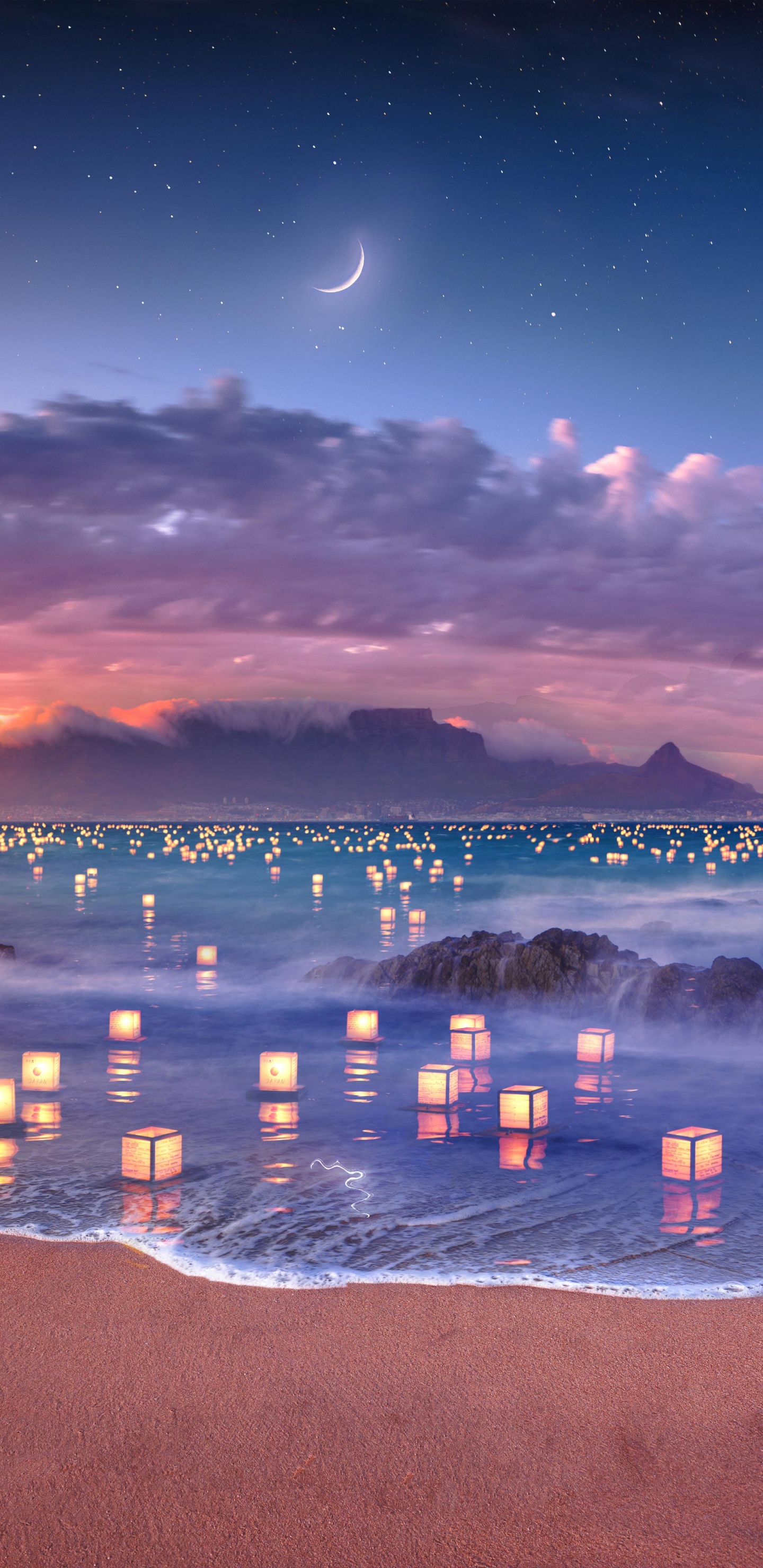 Beach Lights, Beach, Water, Cloud, Atmosphere. Wallpaper in 1440x2960 Resolution