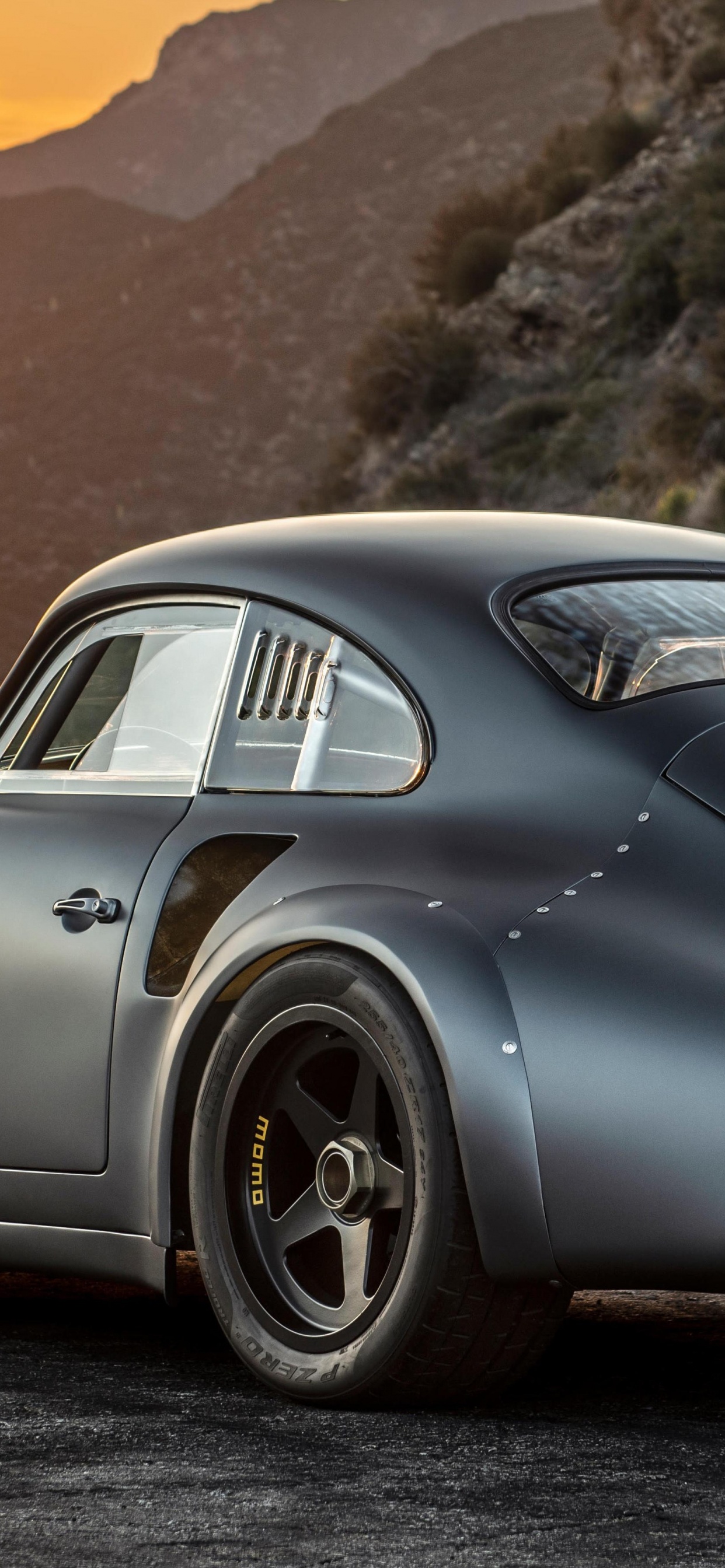 Porsche 911 Grise Sur Champ Brun Pendant la Journée. Wallpaper in 1242x2688 Resolution