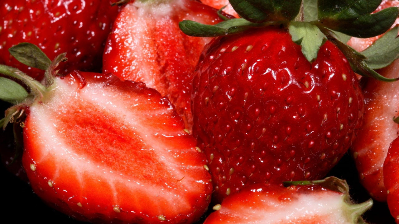 Nahaufnahme Foto Von Erdbeeren. Wallpaper in 1280x720 Resolution