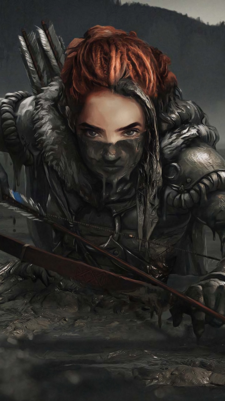 Frau in Schwarzer Lederjacke Mit Braunem Holzstab. Wallpaper in 720x1280 Resolution