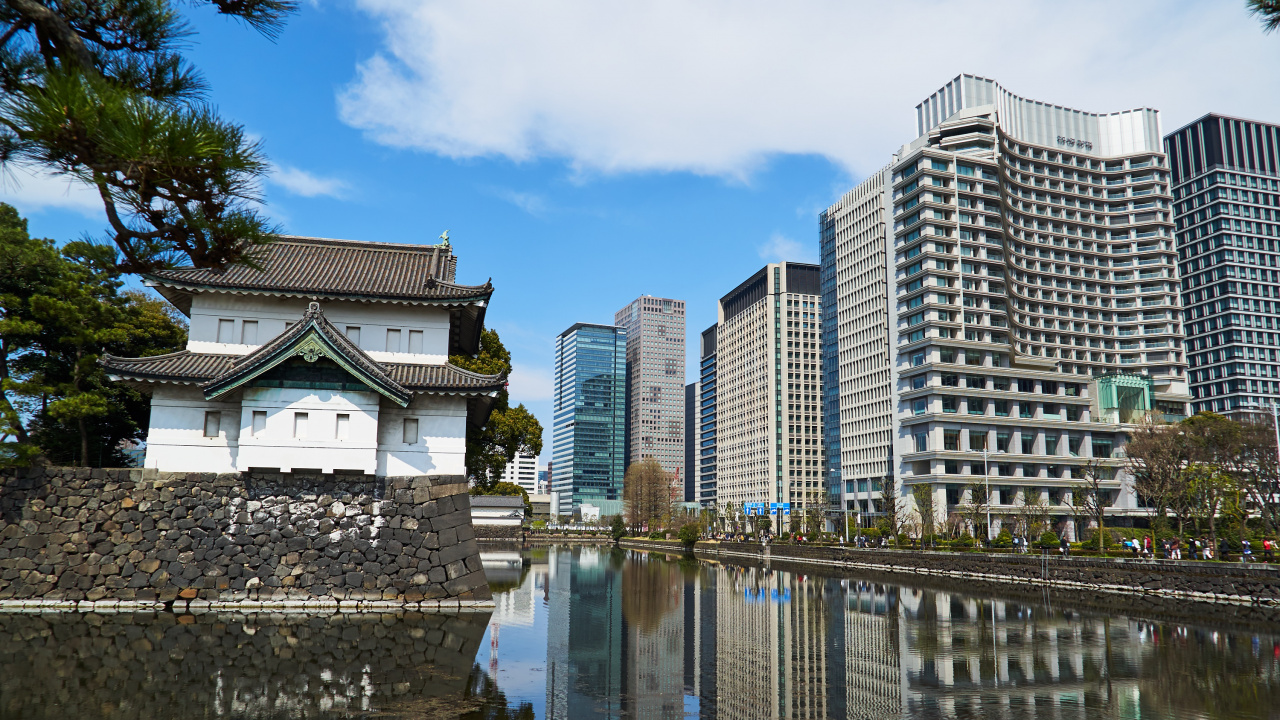 正面, 建筑, 反射, 城市, 天空 壁纸 1280x720 允许