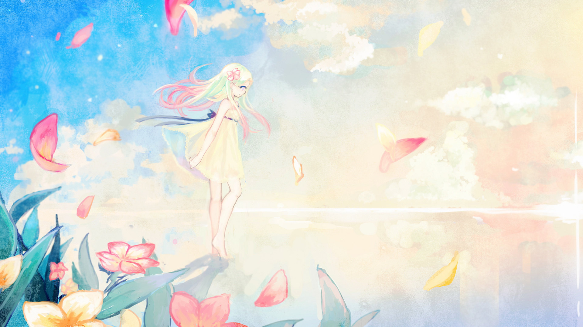 Peinture Femme en Robe Blanche. Wallpaper in 1920x1080 Resolution