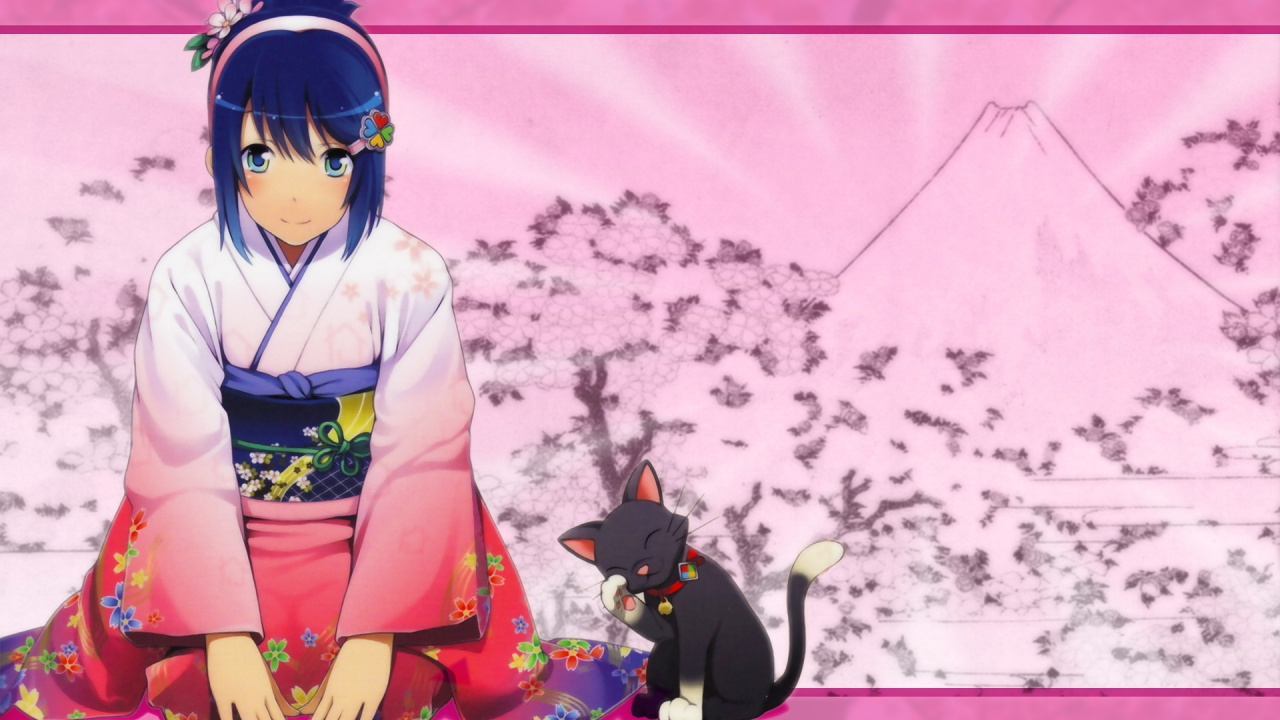 Girl in Pink Kimono Anime Character. Wallpaper in 1280x720 Resolution
