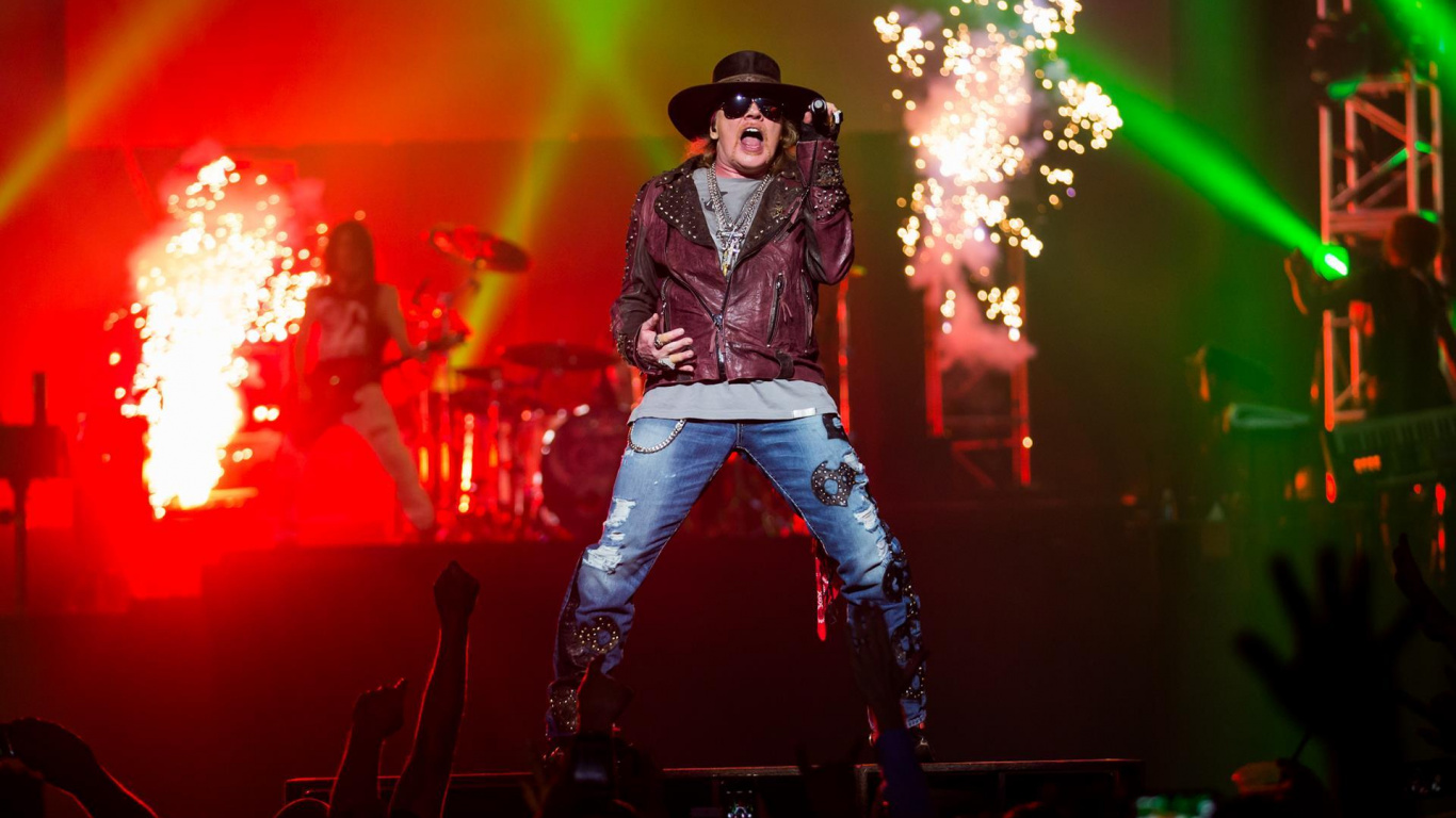 Concierto de Rock, Músico, Guns N Roses, el Guitarrista, el Conjunto Musical. Wallpaper in 1366x768 Resolution