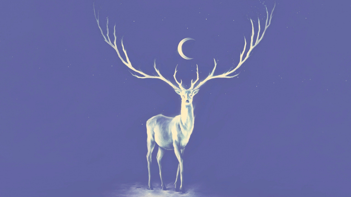 Cerf Brun Debout Sur du Sable Brun Pendant la Nuit. Wallpaper in 1366x768 Resolution