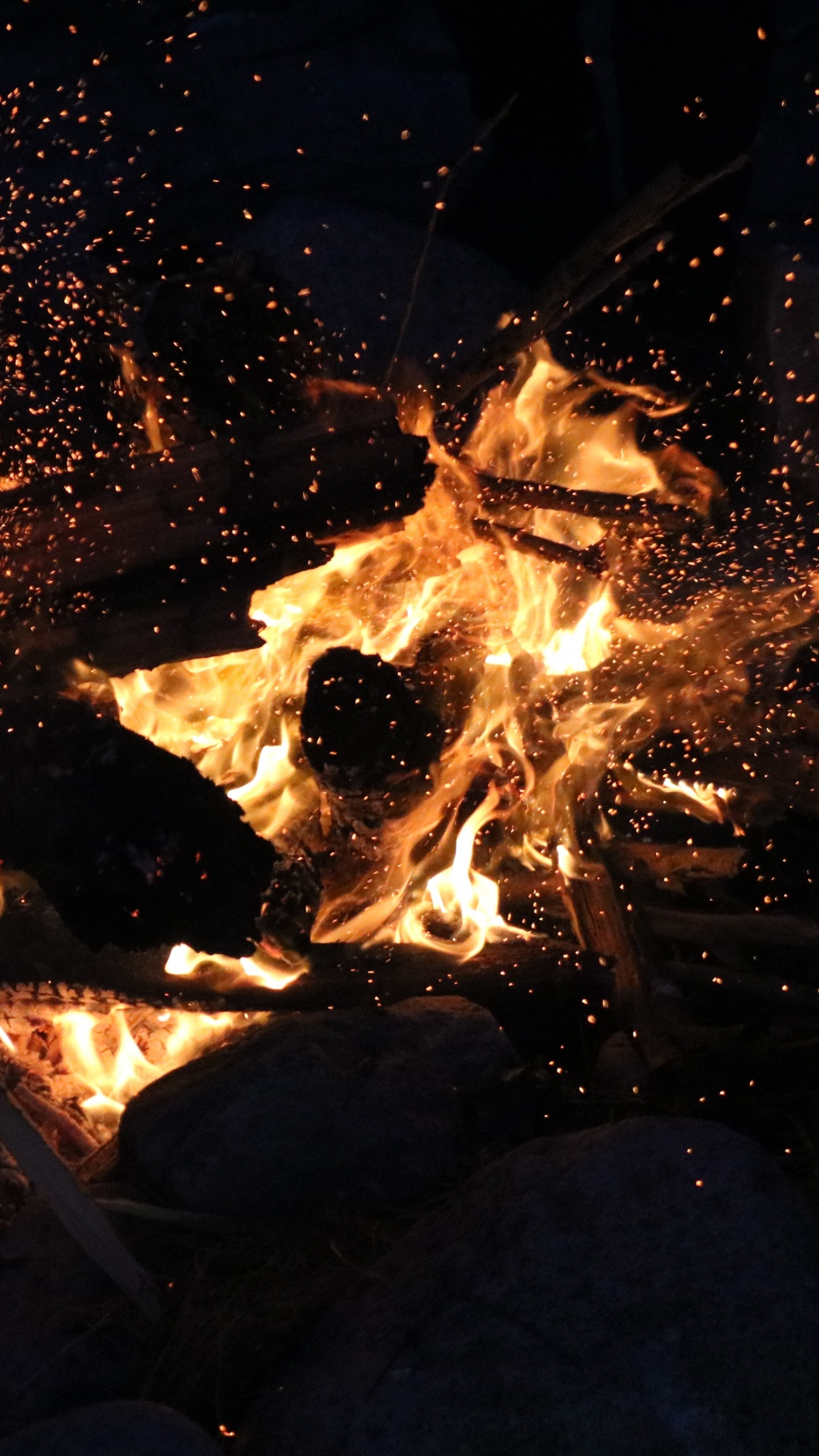 Brennendes Holz Auf Der Feuerstelle. Wallpaper in 1080x1920 Resolution