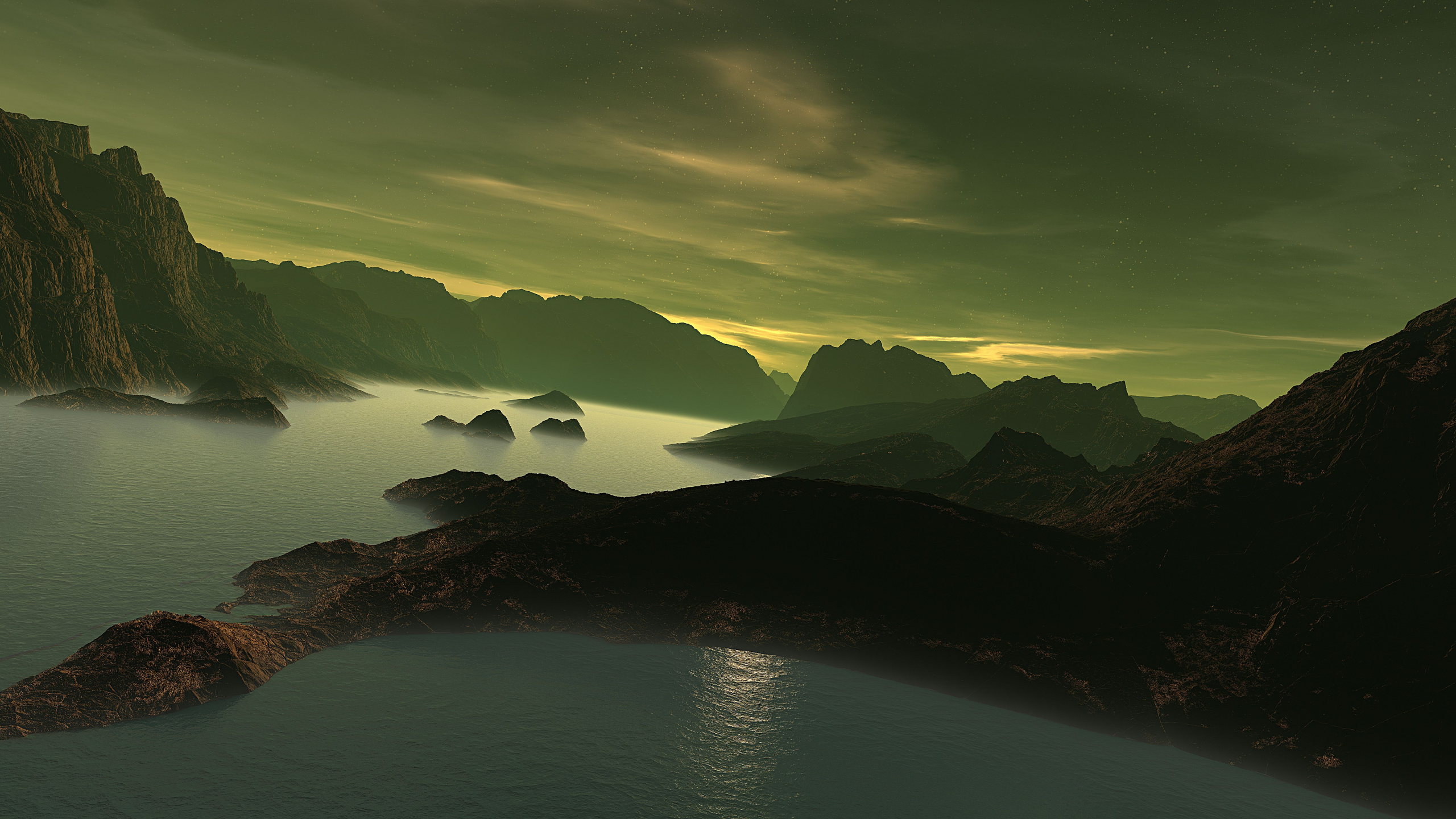 性质, 高地, 峡湾, 火山湖, 反射 壁纸 2560x1440 允许