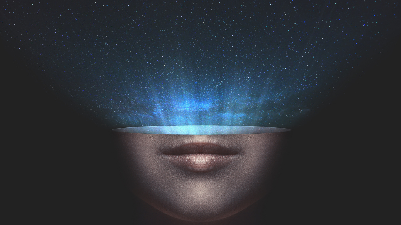 Persons Face With Blue and White Stars. Wallpaper in 1366x768 Resolution